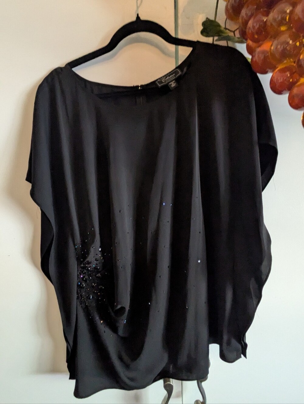 dressbarn Black Embellished Women's Blouse with Rhinestone Accents